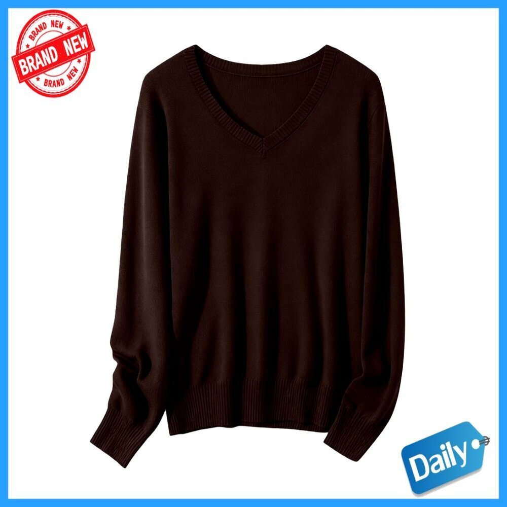 Women's V-Neck Wool Blend Pullover Sweater Long Sleeve Lightweight Spring Fall